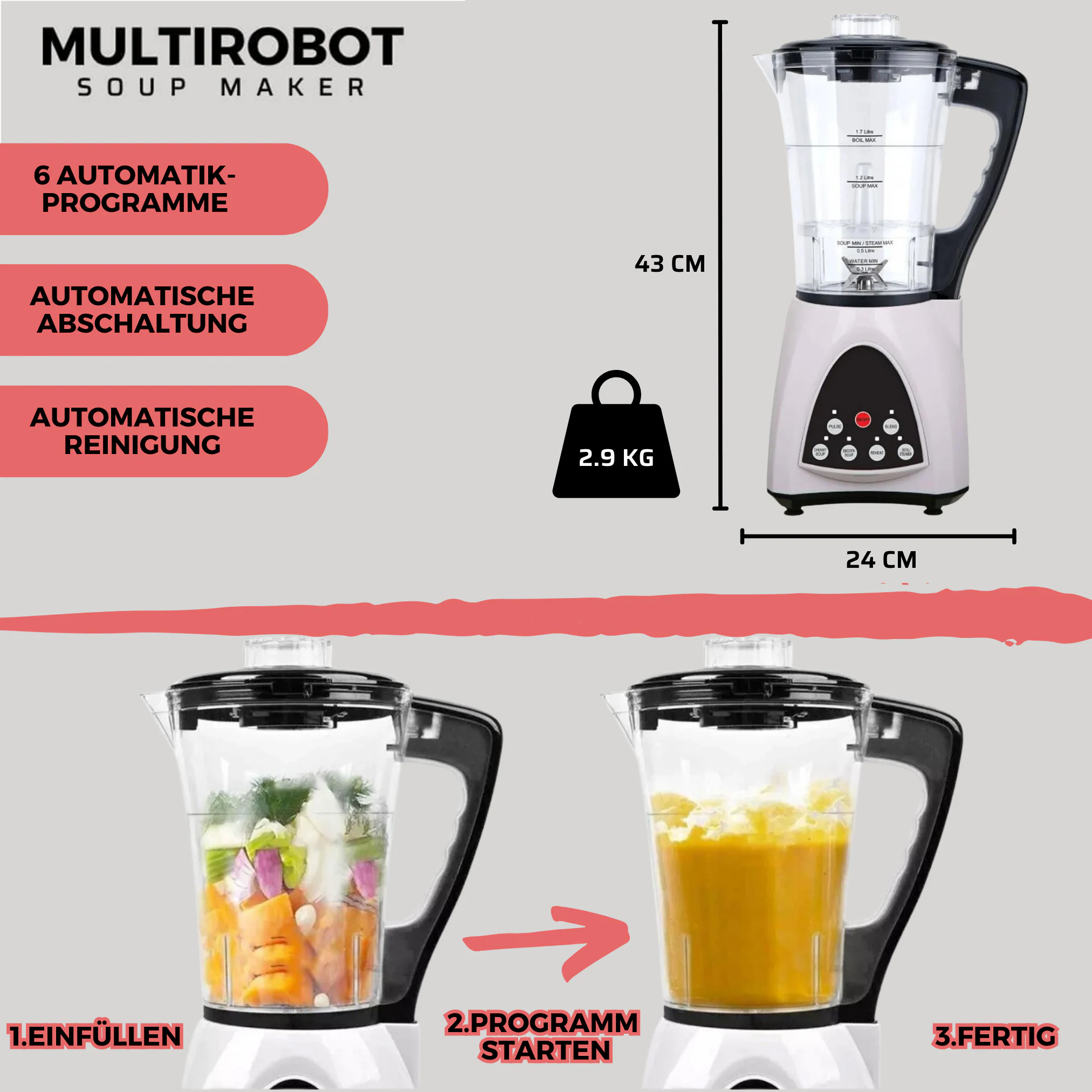 Best Direct® Standmixer mit Kochfunktion - Küchenmaschine Multi Robot