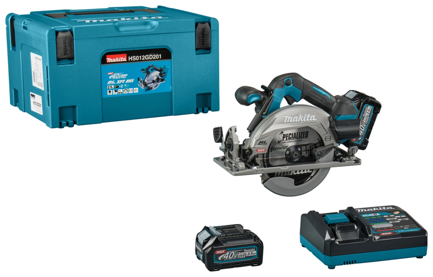 Makita HS012GD201 XGT 40V Li-Ion accu cirkelzaag set (2x 2,5Ah accu) in Mbox - 165 mm