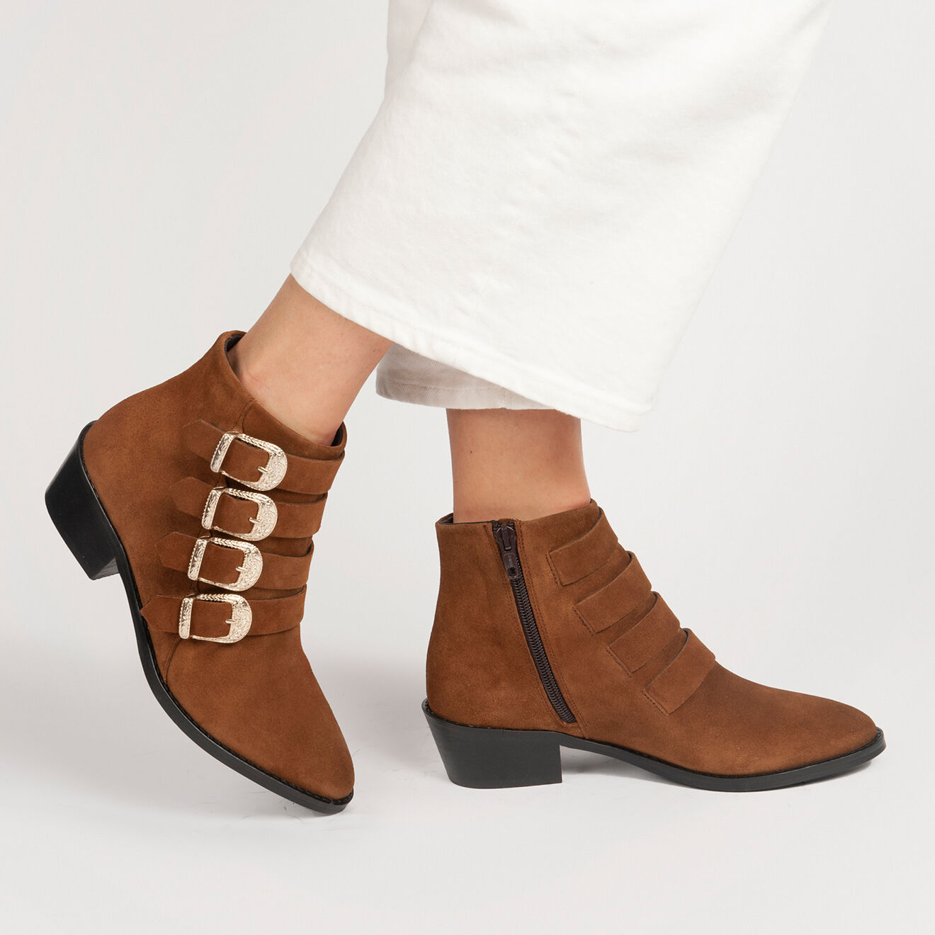 Anaki Bottines en Velours de Cuir Cathia cigare