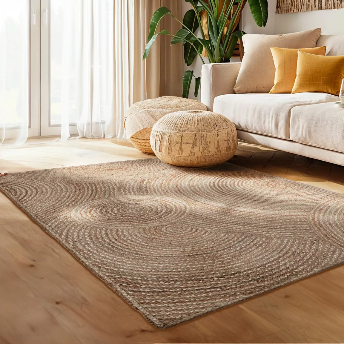 Tapis de salon rectangulaire jute tressée main (160 x 230 cm) Neha Beige