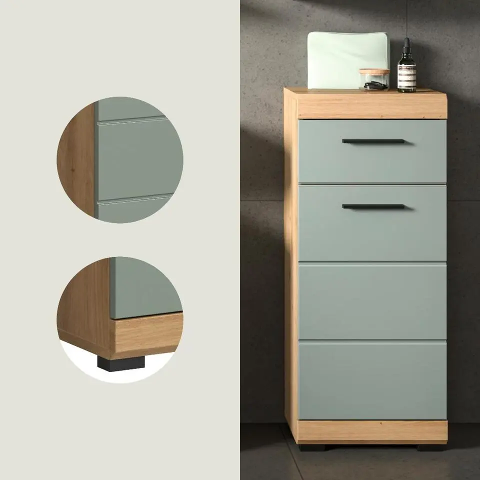 Hioshop Scout badkamerkast 1 deur- 1 lade salvie decor- eiken decor