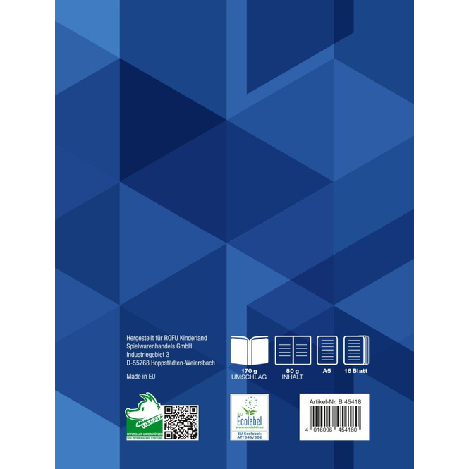 Schulheft A5 - Lineatur 6 - blanko mit Linienblatt - 16 Blatt