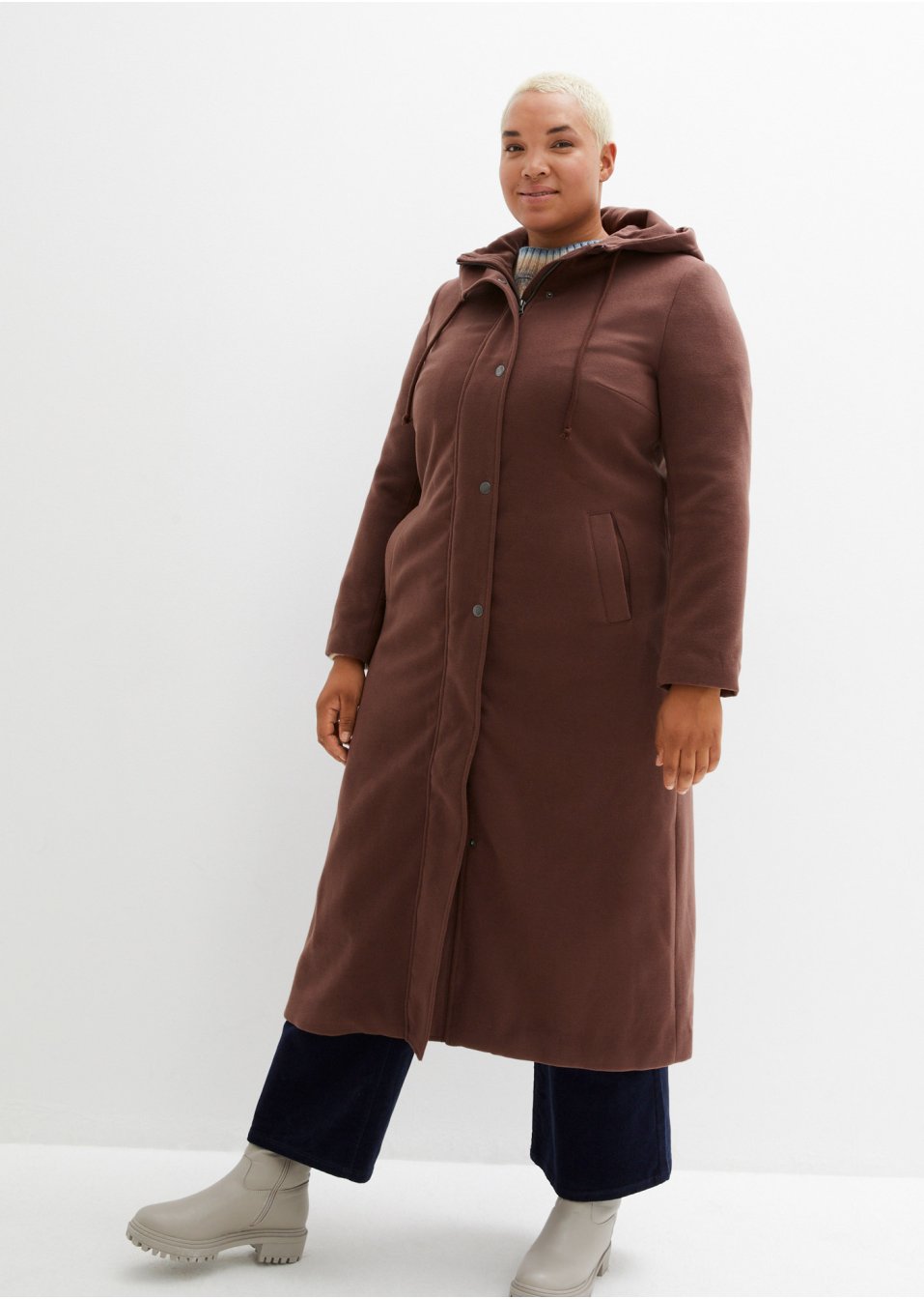 Manteau en imitation laine, coupe longue