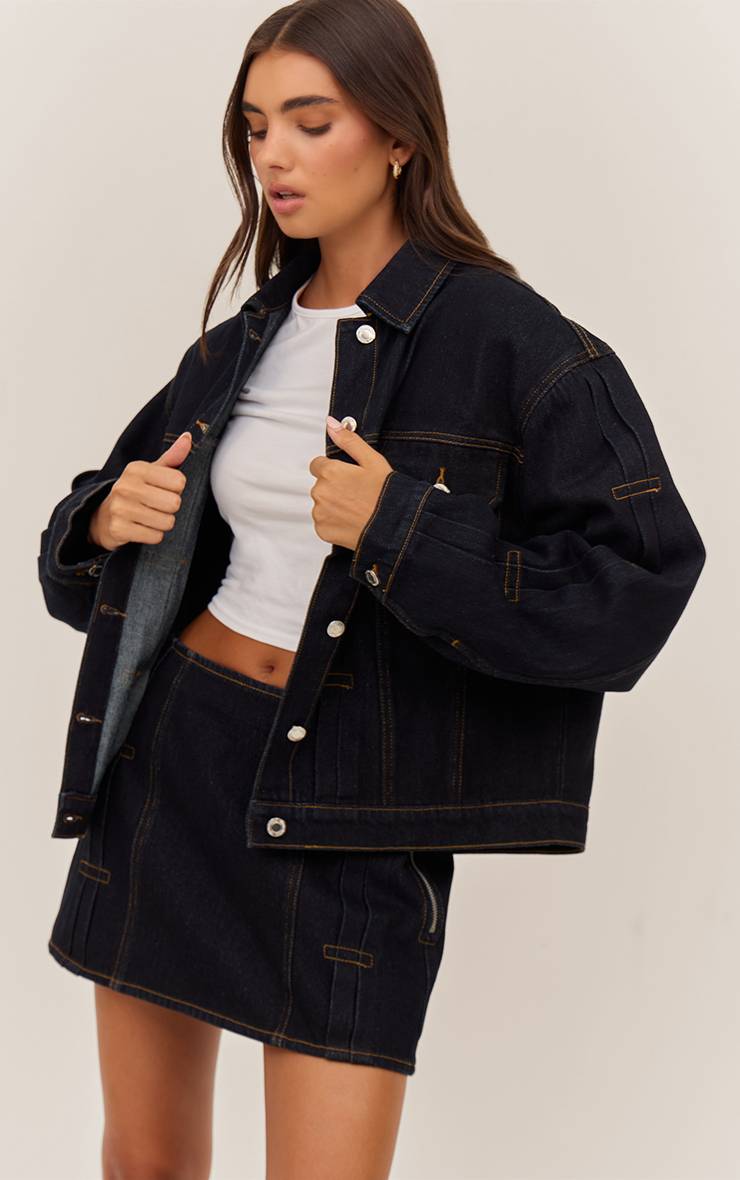 Raw Indigo Wash Veste En Jean Oversize À Détails Plissés