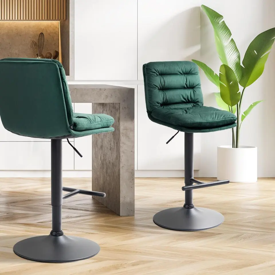 CLP Barkruk Damar zwart Frame - Fluweel - groen