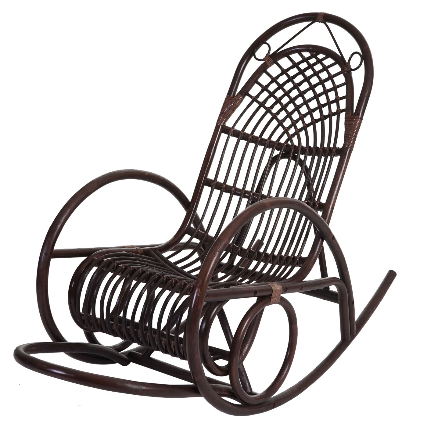 Schaukelstuhl MCW-C40, Schwingsessel Rattansessel, braun ~ Auflage grün