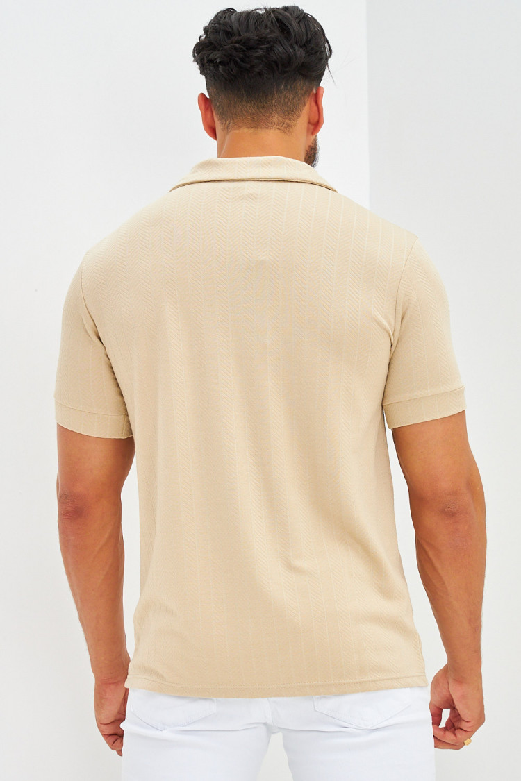Polo col à rabats motifs chevrons beige