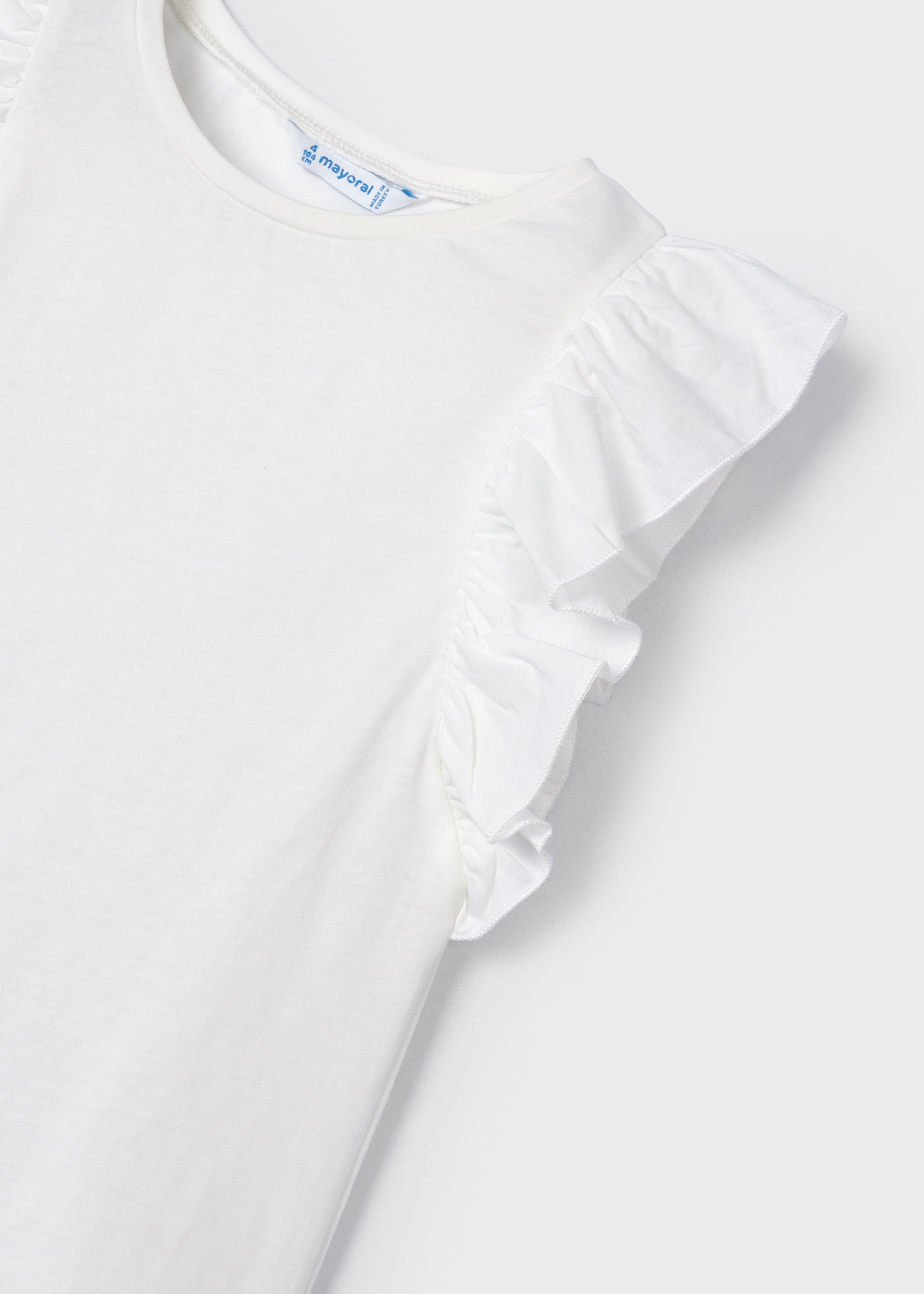 Camiseta infantil feminina de algodão sustentável com babados