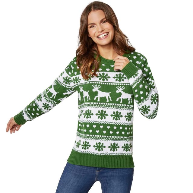 Julesweater Vinterfortryllelse grøn-hvid til kvinder