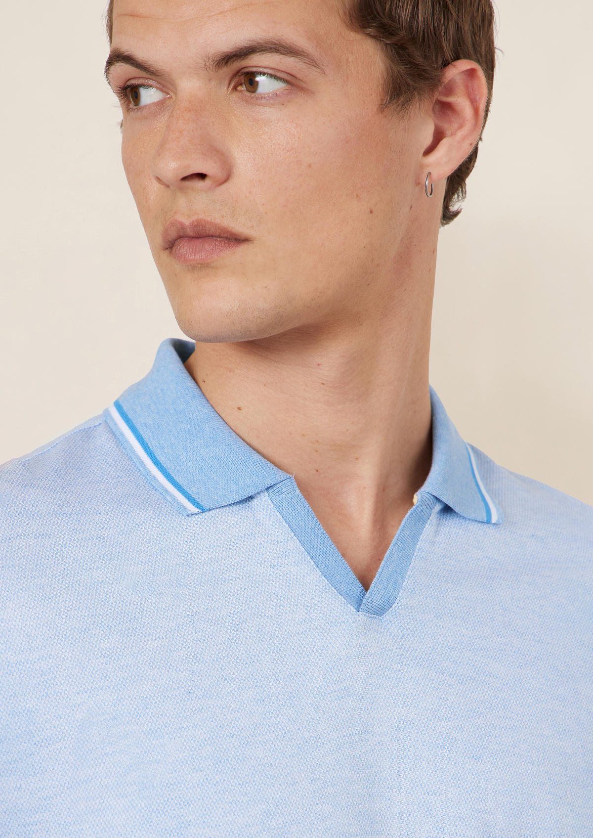 Polo manches courtes Slim en coton uni bleu ciel