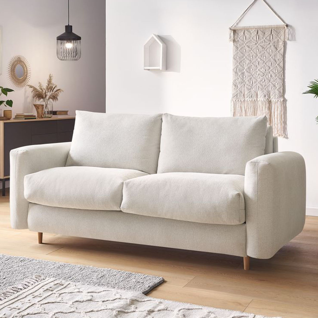 Bobochic Canapé droit cocoone convertible express  beige - 200x105x98 cm
