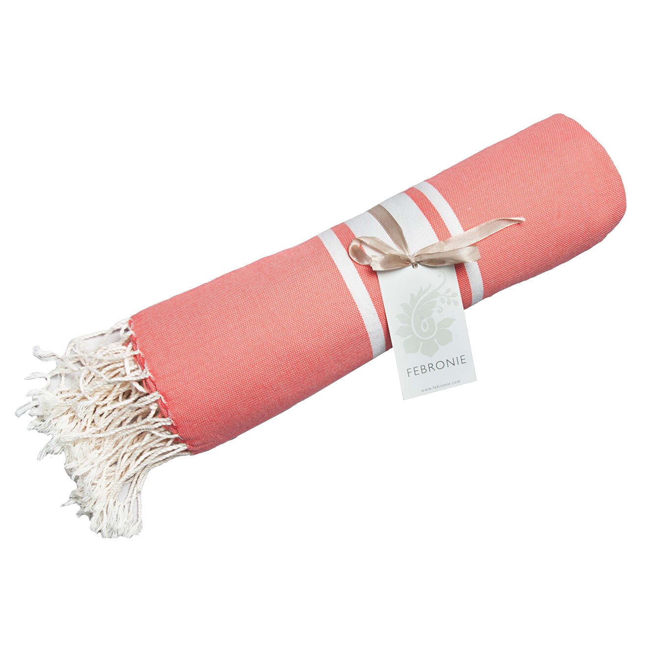 Febronie Fouta Traditionelle St Tropez orange corail/blanc - 100x200 cm
