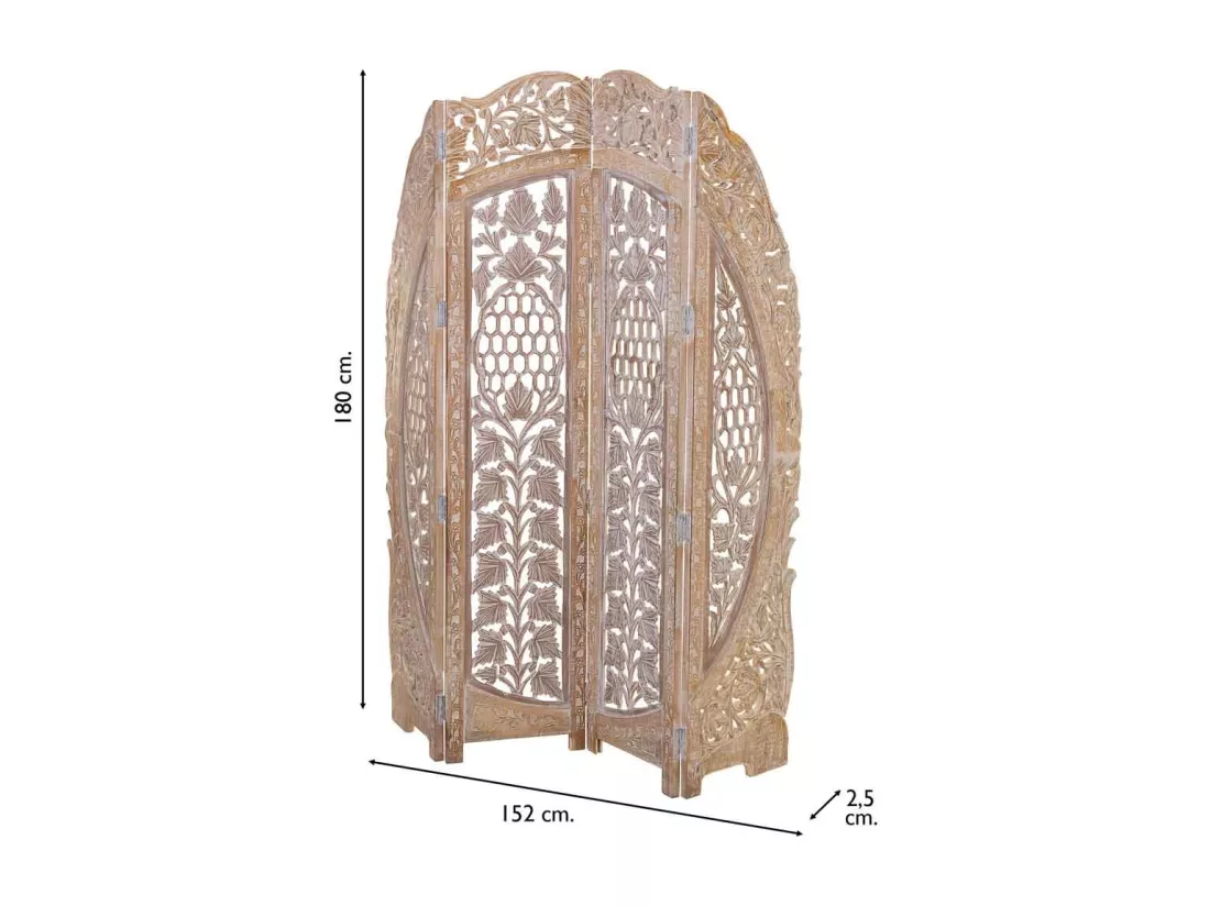 Paravent artisanal en bois marron 38(x4)x2,5x180h