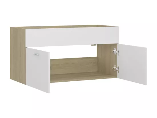 Armoire d'évier Blanc et chêne sonoma Bois d’ingénierie