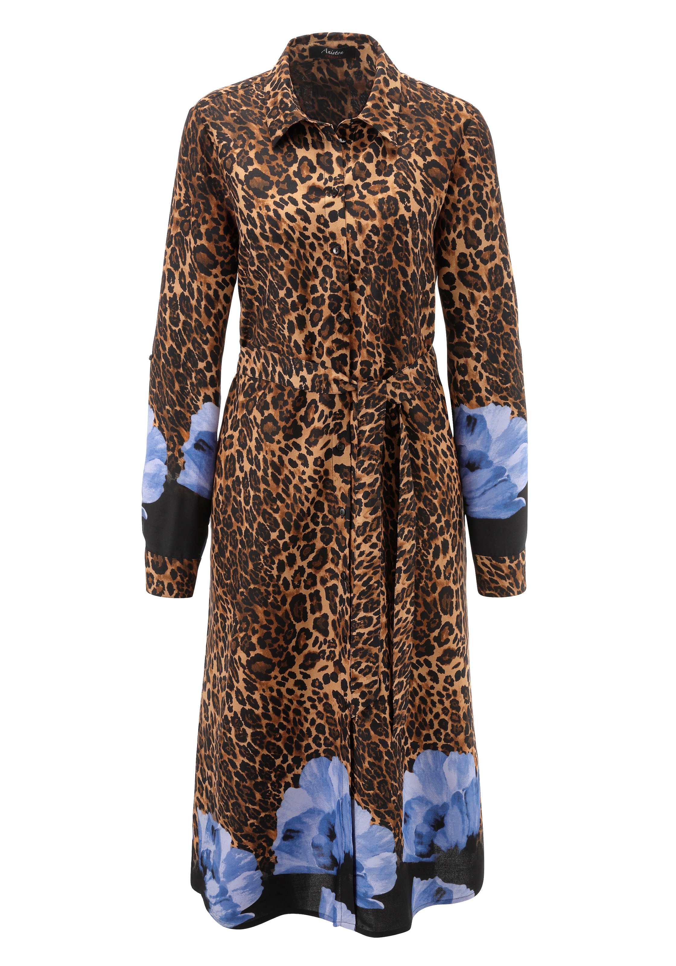Aniston CASUAL Blusenkleid mit abnehmbarem Bindegürtel,  mit Blüten-Bordüre und Leo-Print - NEUE KOLLEKTION