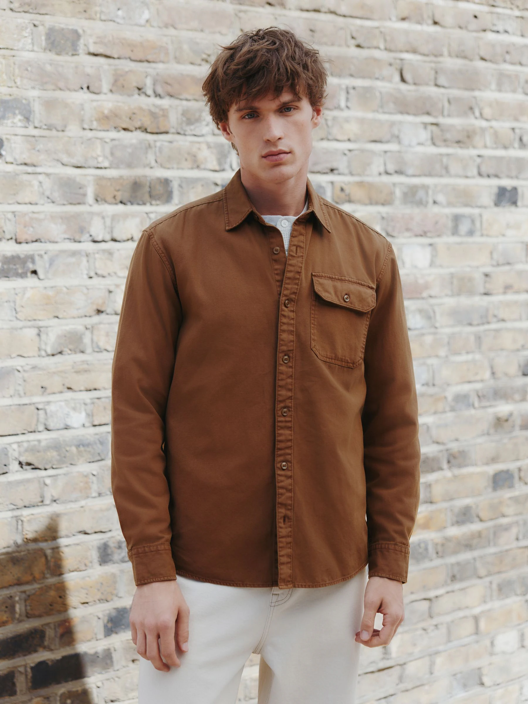 Lichtbruin - Long Sleeve Garment Dyed Oxford Shirt