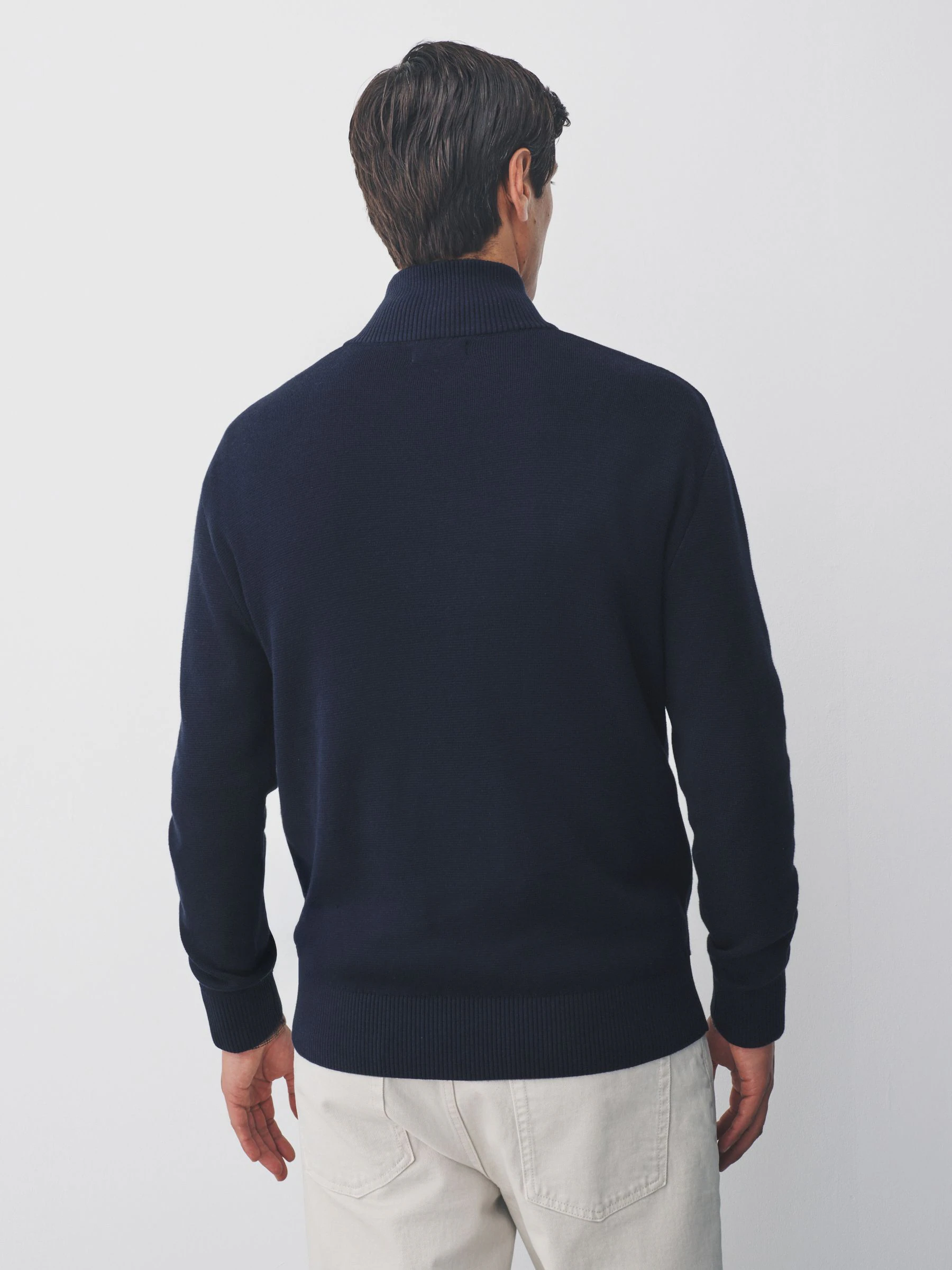 Donkerblauw - Effen - Regular fit 100% katoenen premium trui met korte rits