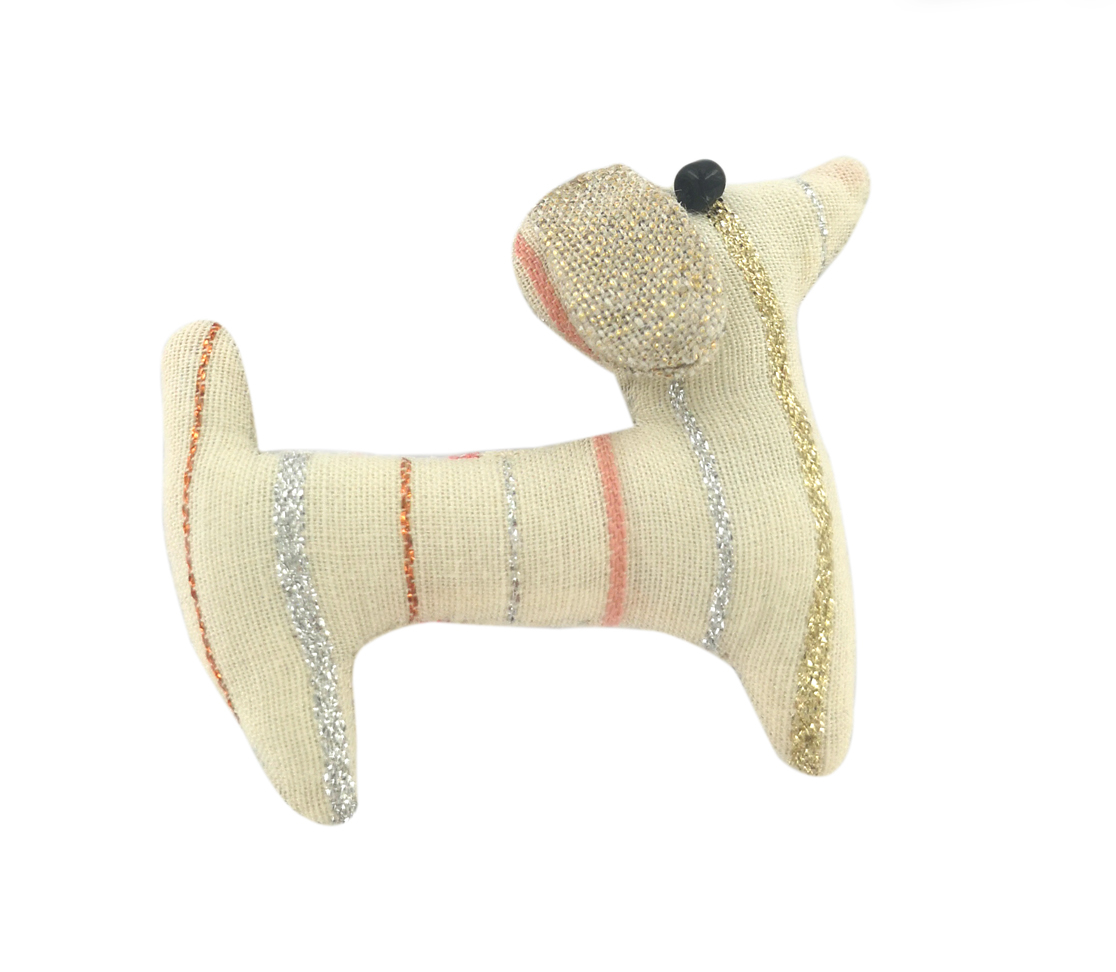 Barrette Basset Rayé Rose Argent