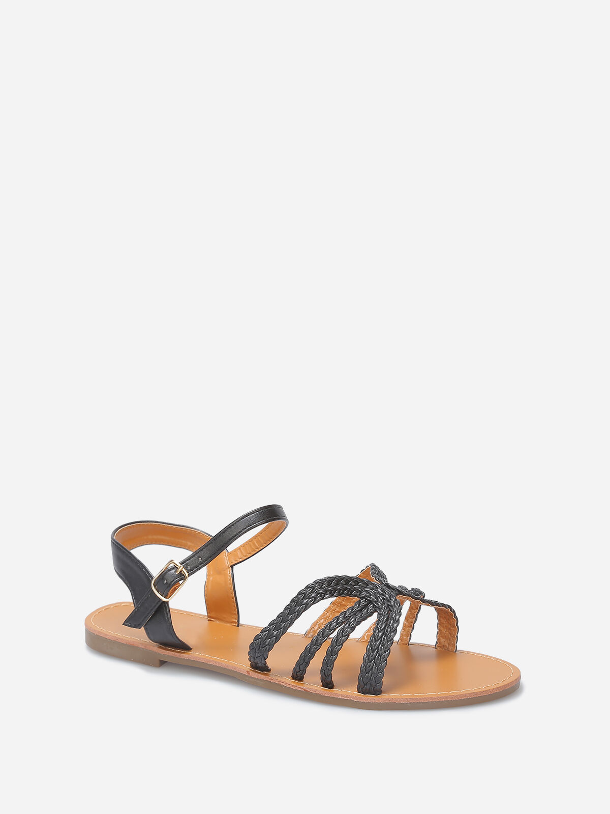 Sandales à brides tressées grandes tailles- Noir