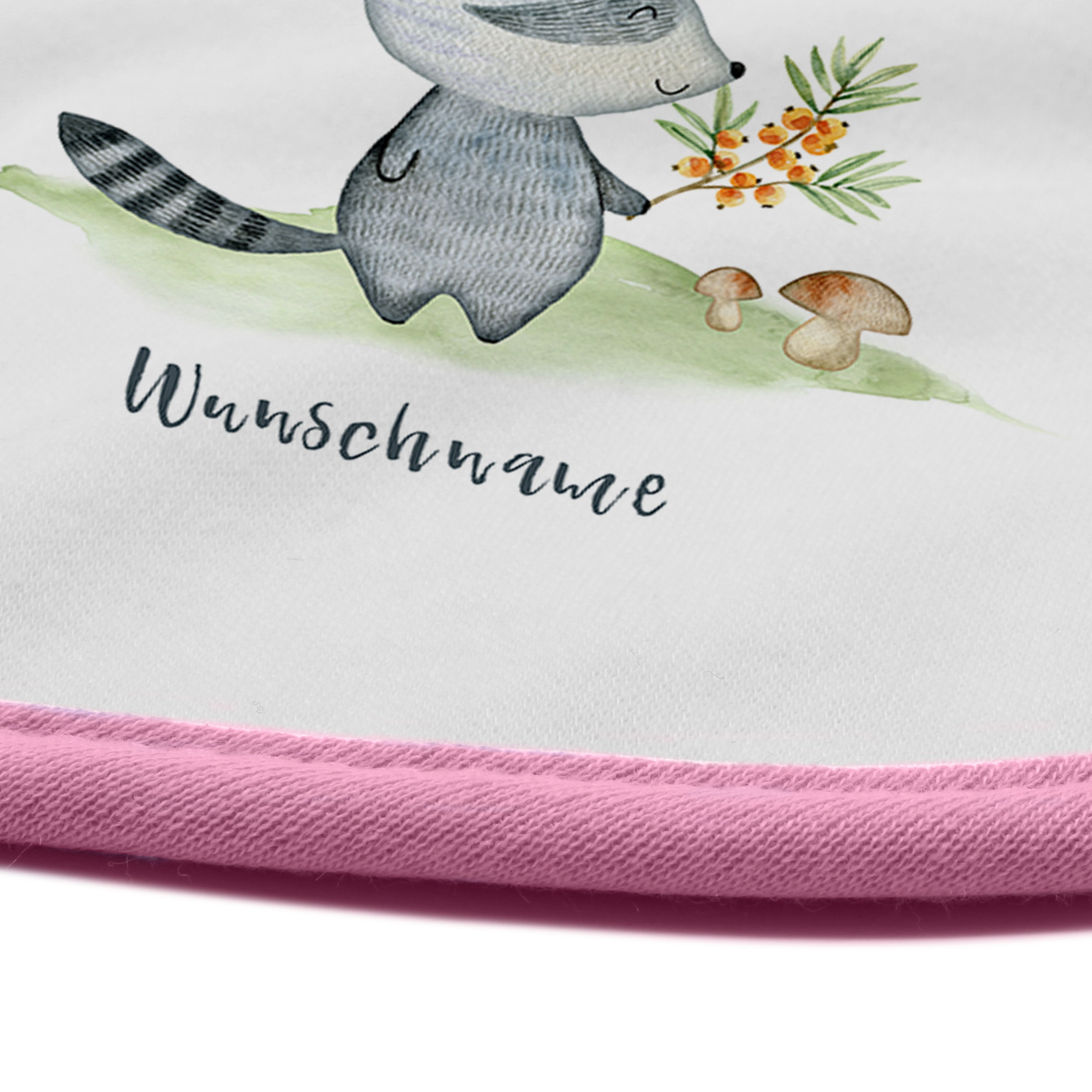 Baby-Lätzchen mit Namen, rosa (Motiv: Waschbär)