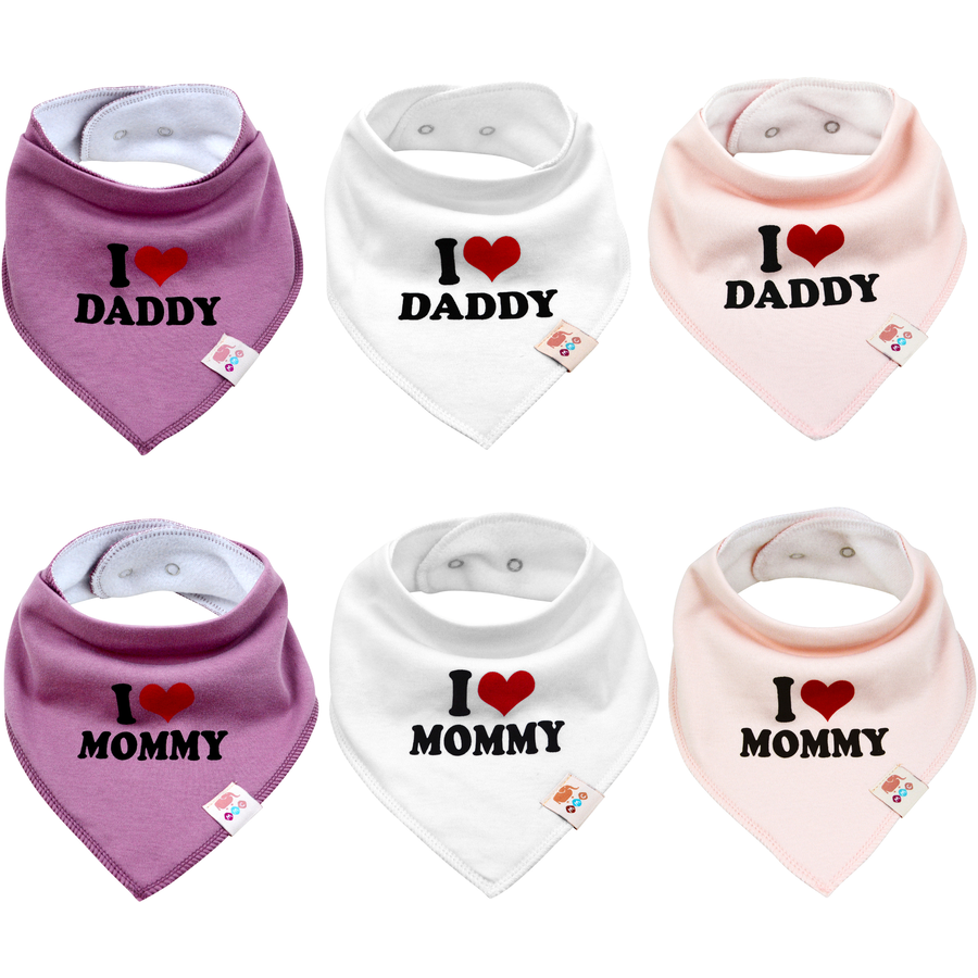 M.M.C. Lätzchen 6 PACK I Love Mommy Daddy Dreieckstücher Halstücher Mädchen Set
