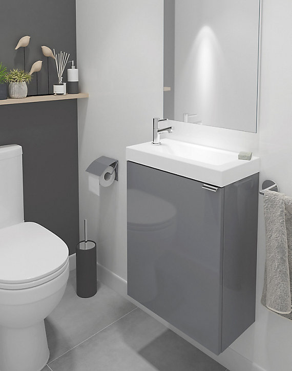 Meuble lave mains à suspendre GoodHome Imandra gris L.44 x H.55 cm