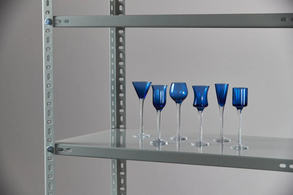Lyngby Glas  Snapseglas på fod, blå - 6 stk.