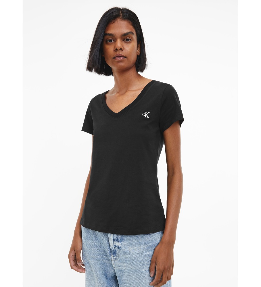 Camiseta preta Calvin Klein Jeans Slim com decote em V