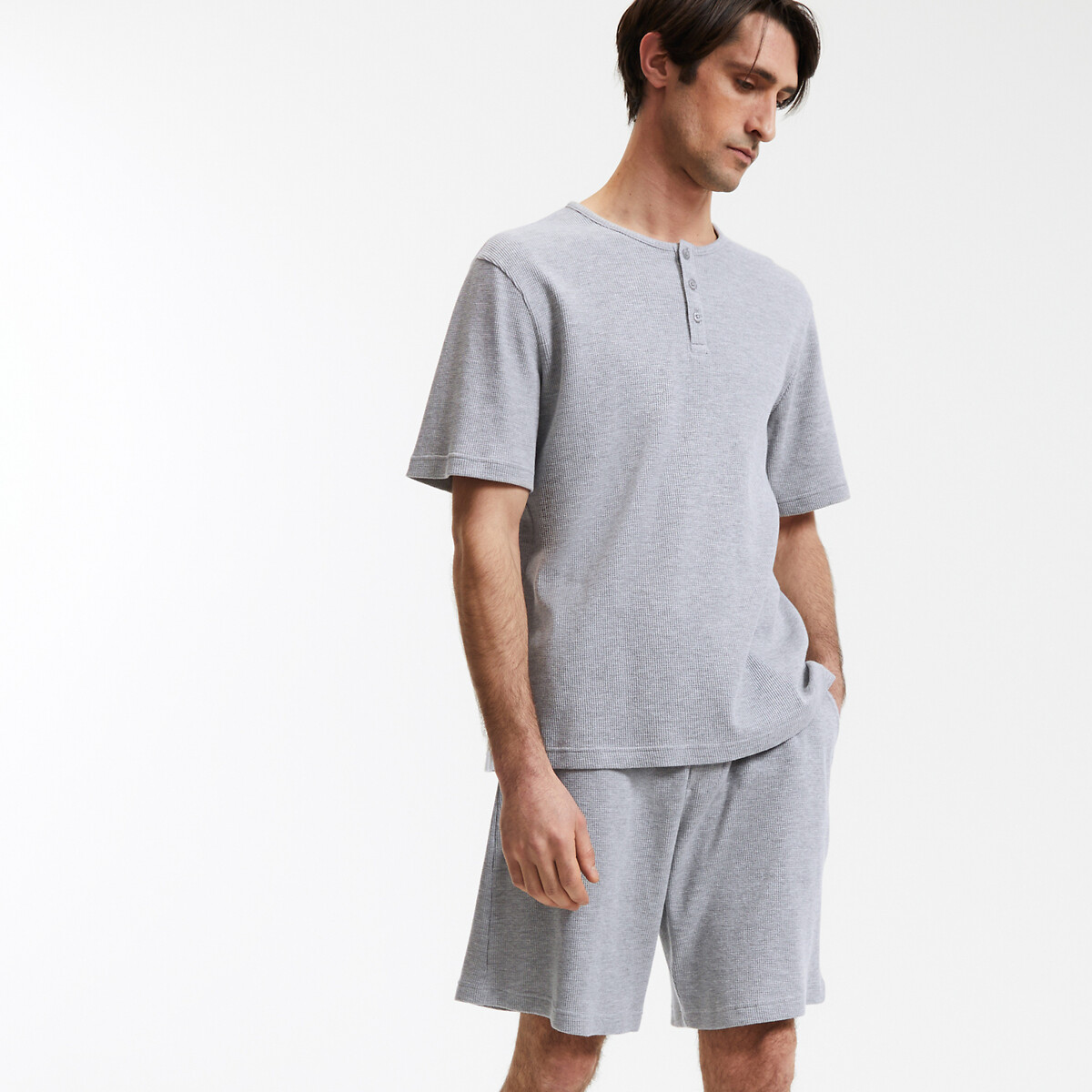 COLEÇÃO LA REDOUTE<br>Camiseta shorts de pijama com gola tunisiana e mangas curtas