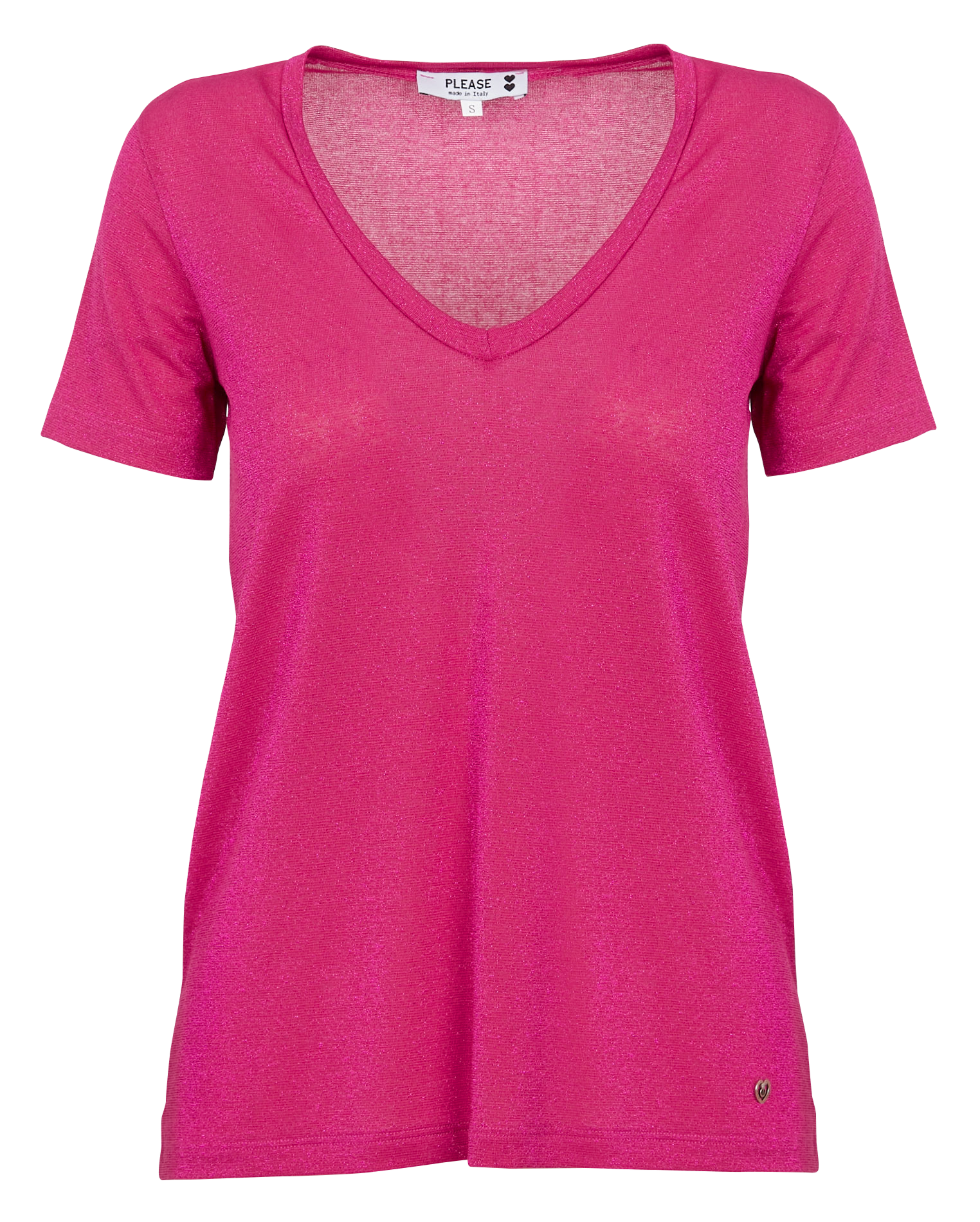 T-shirt col V en fibres métallisées | Rose