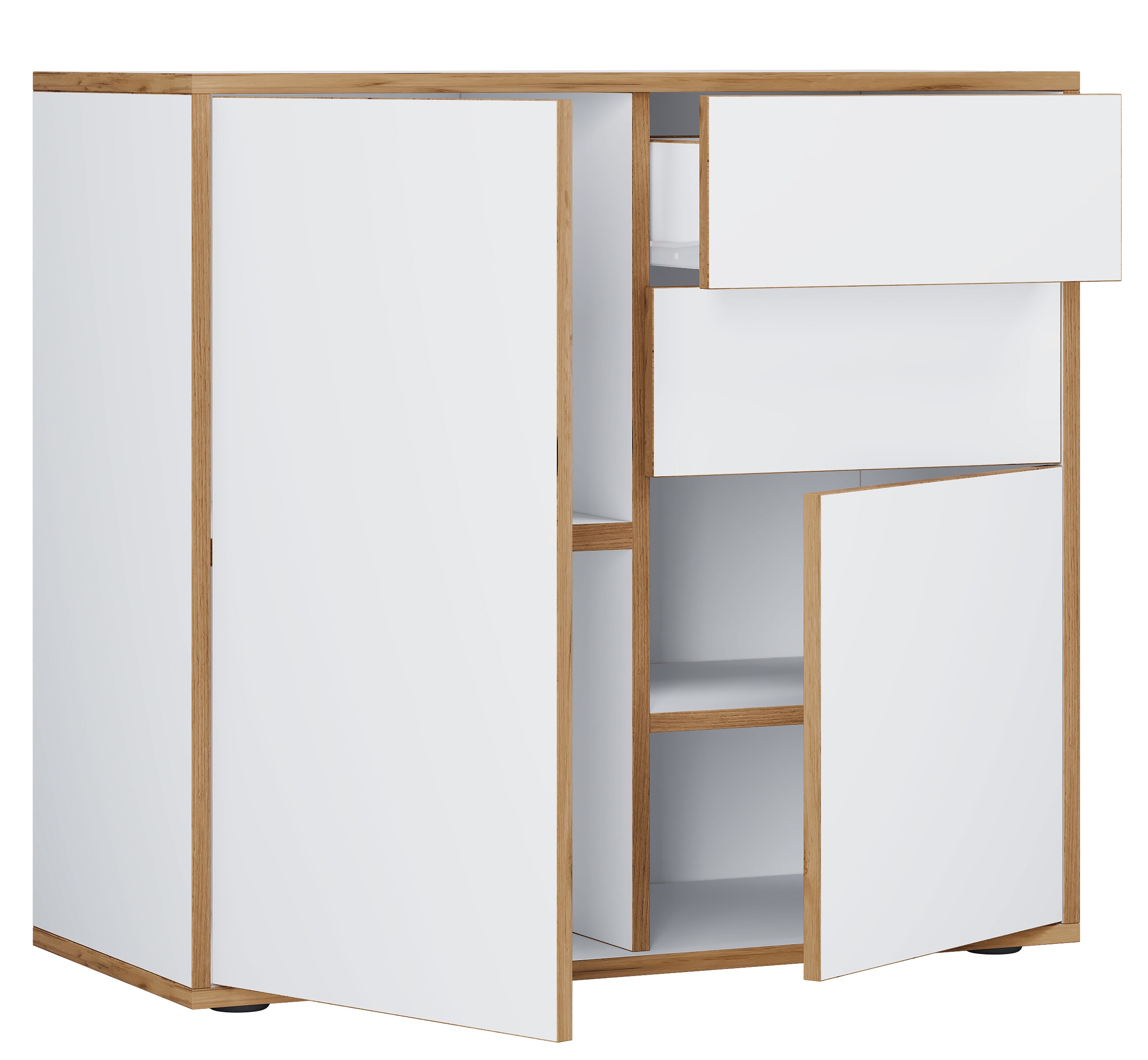 VCM Holz Kommode Sideboard Highboard Anrichte Schrank Büromöbel Salia Breite 80 cm Schublade Drehtüren