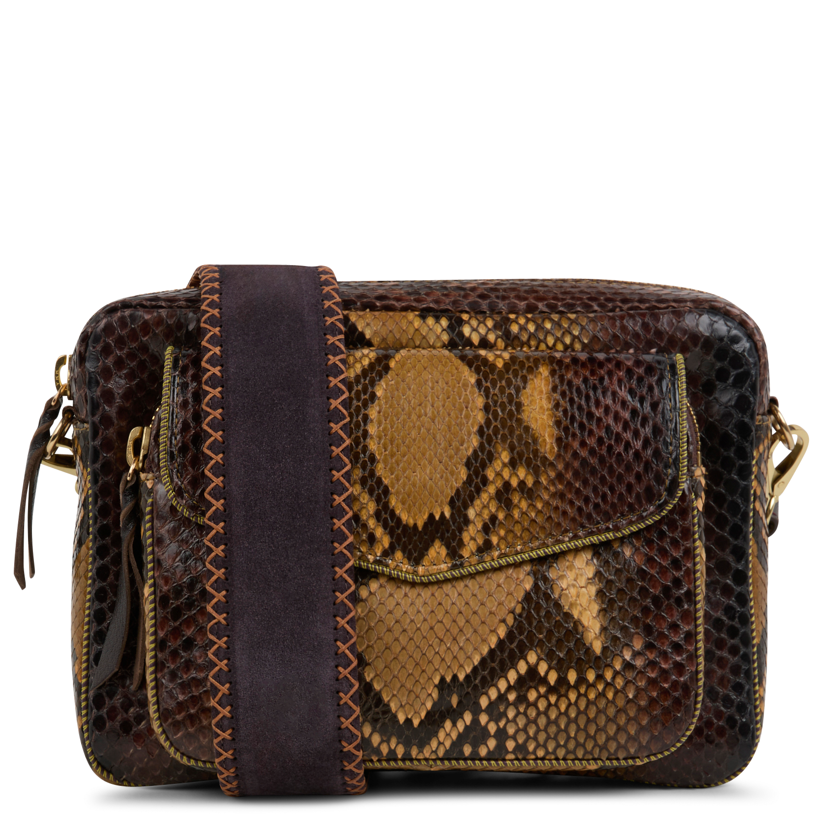 BIG CHARLY - Sac porté croisé en cuir python | Marron