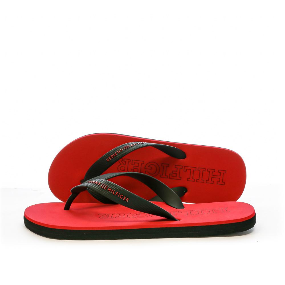 Tommy Hilfiger Tongs Noires/Rouges Homme Tommy Hilfiger Rubber
