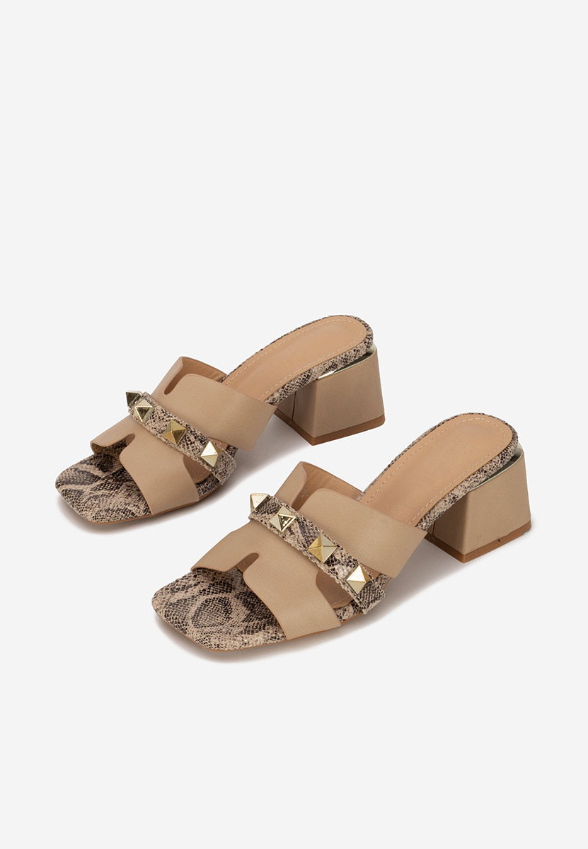 Mules à talon épais beige Lekana