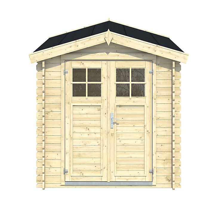 Abri de jardin GoodHome Belaia en bois coloris naturel ép.28 mm surface extérieure 5,94 m²