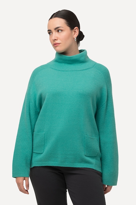 Pullover, Rippstrick-Einsätze, Stehkragen, Langarm