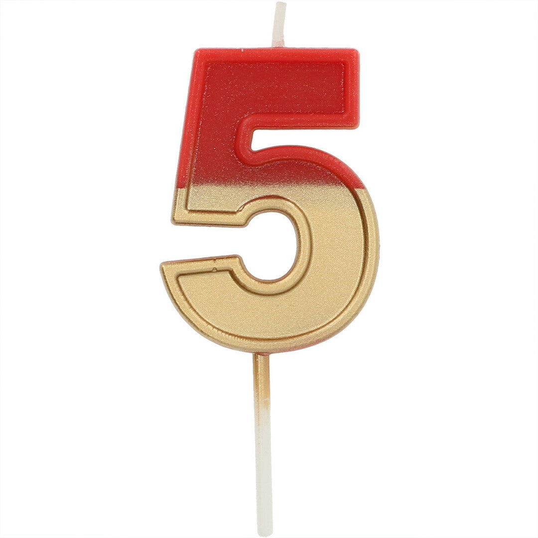 Verjaardagskaars rood goud - 5 jaar