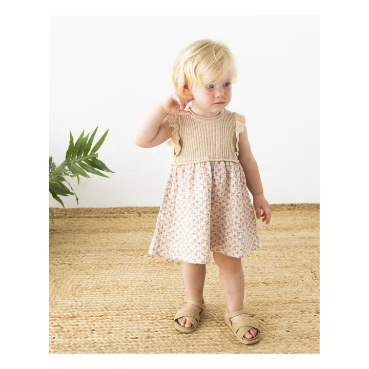 Búho Robe Bi-Matières Gaze de Coton Bio et Maille en Lin Provence Bébé | Rose pâle