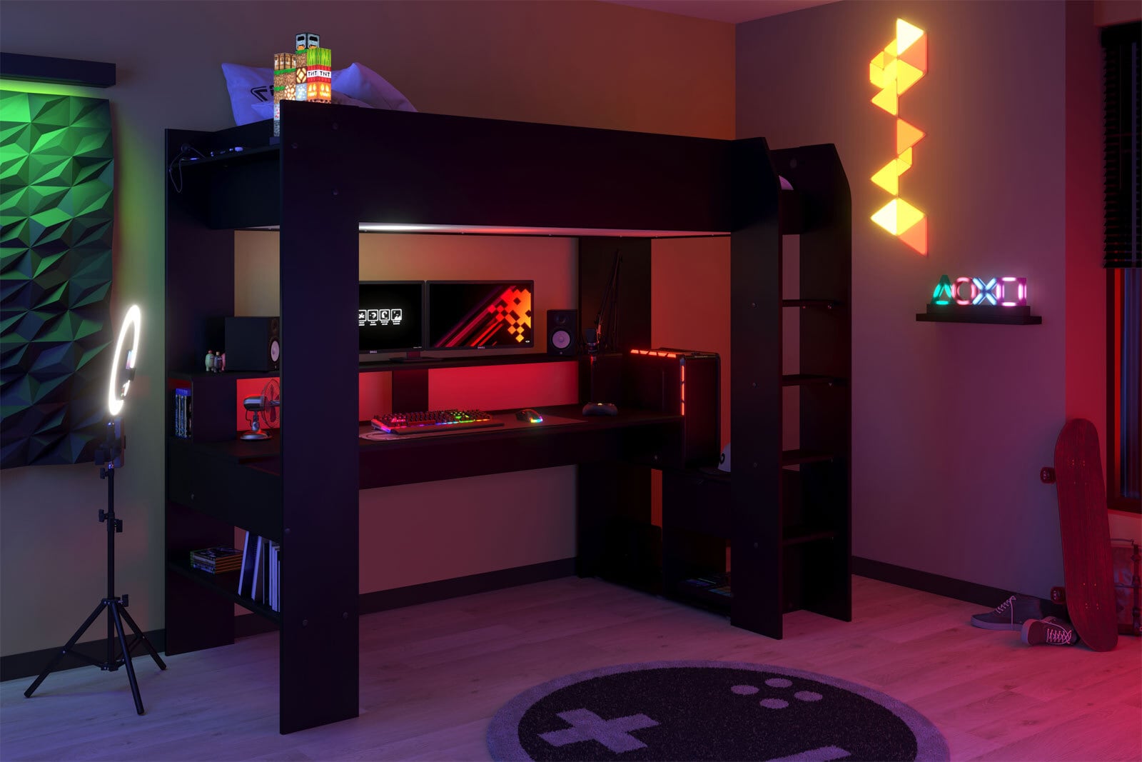 Parisot Gaming-Hochbett mit LED-Beleuchtung schwarz