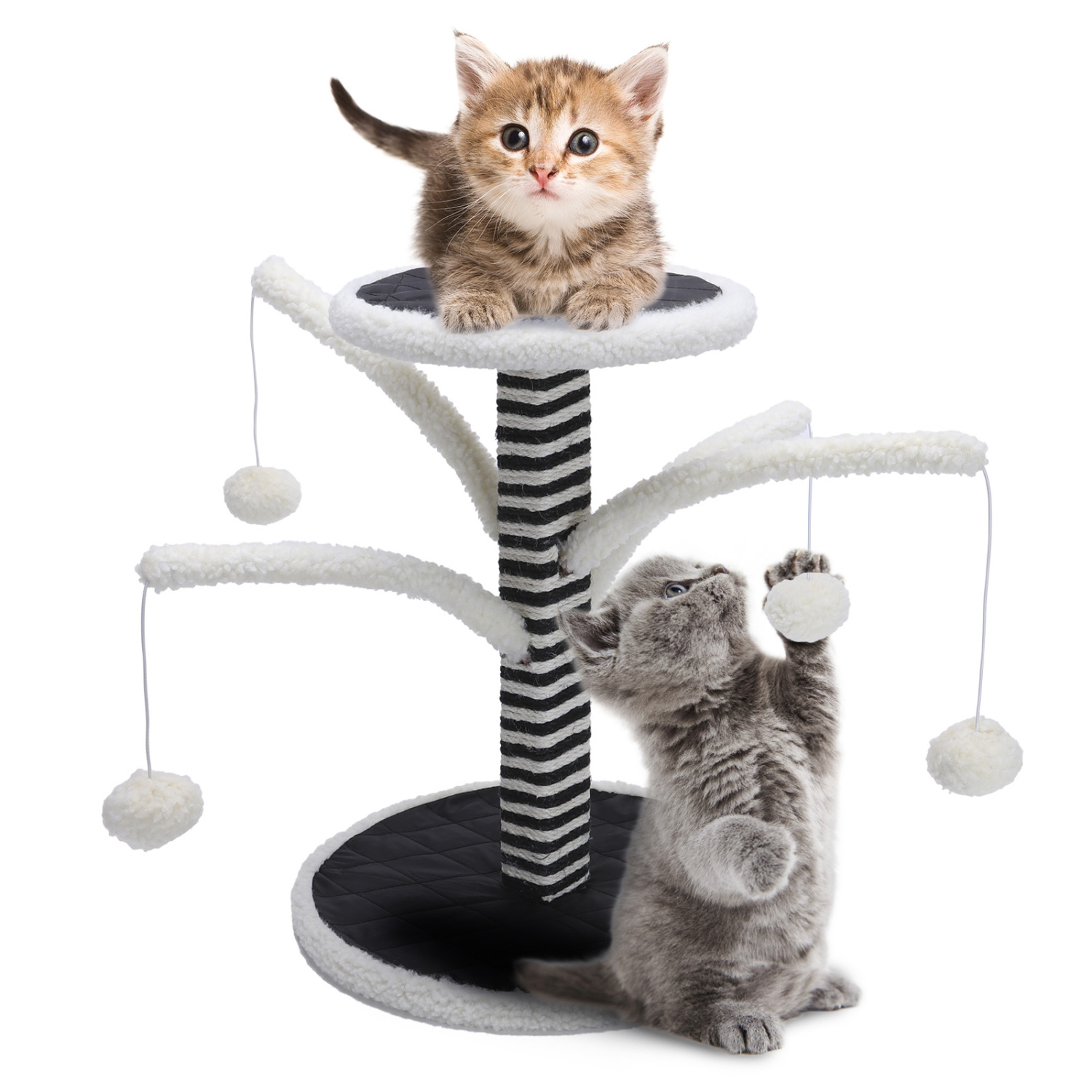 Nobleza – Arranhador de sisal para gatos com brinquedo. Tamanho pequeno. Dimensões: 35 cm (comprimento) x 35 cm (largura) x 44 cm (altura).
