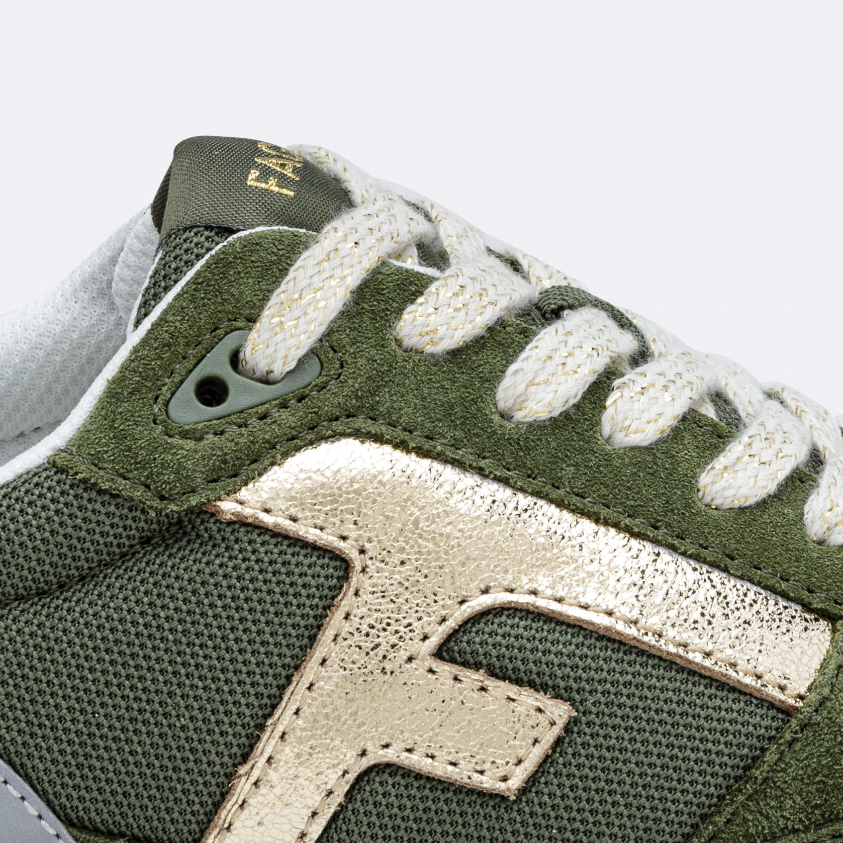 Runnings kaki & doré polyester recyclé et suède - modèle Elm