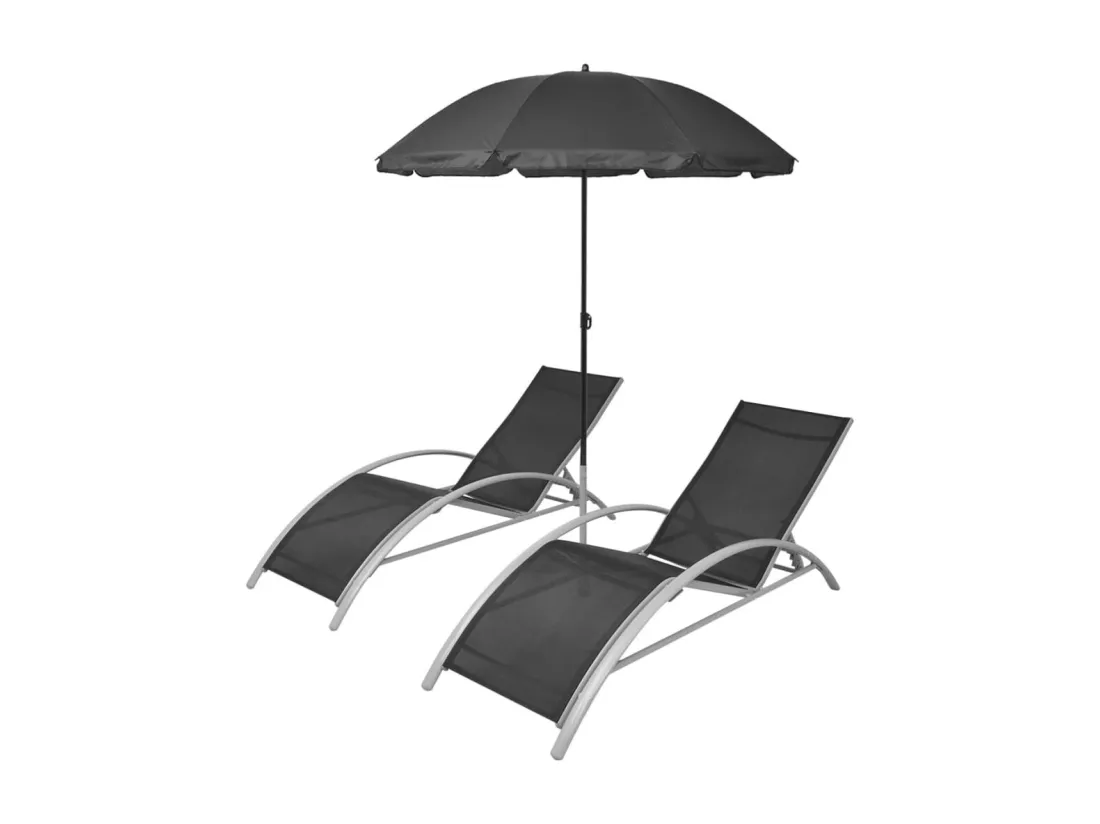 Chaises longues et parasol Aluminium Noir