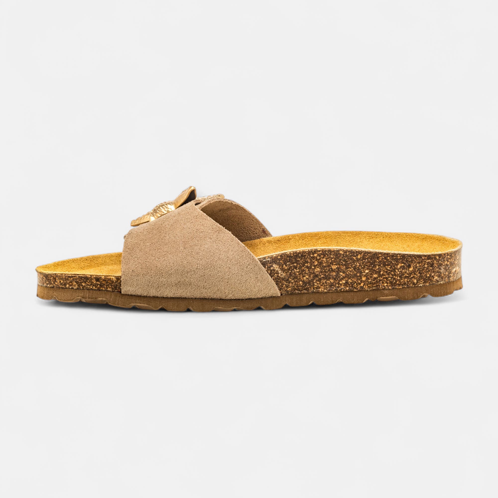 Mules semelle liège Femme en cuir taupe