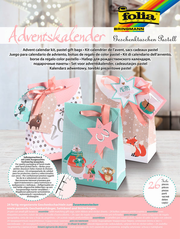 Adventskalender-Set Geschenktaschen, pastell, 26-teilig