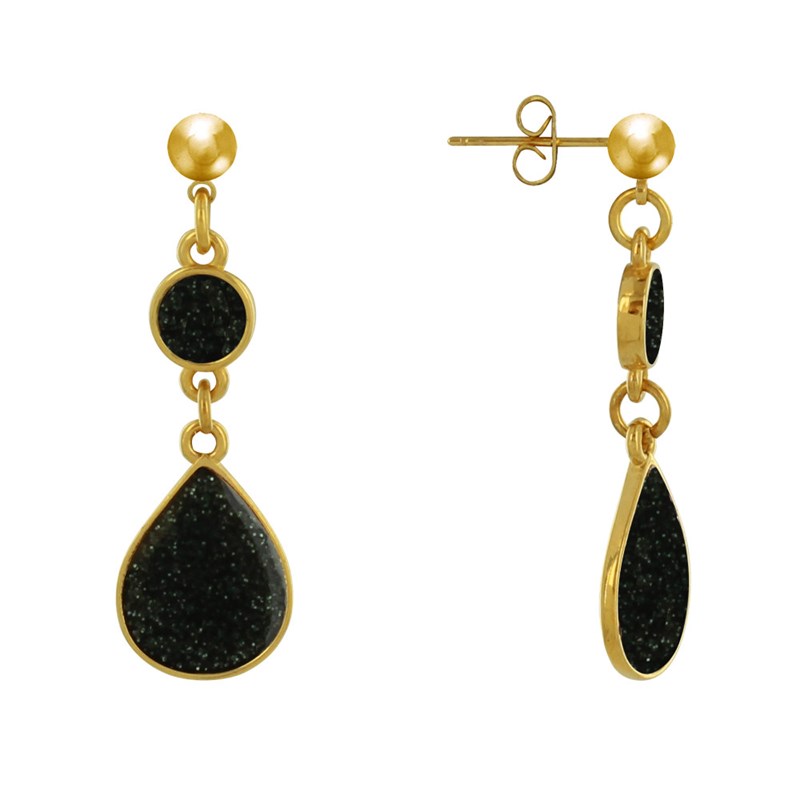 Boucles d'Oreilles Laiton Doré Disque et Goutte Résine Pailletée