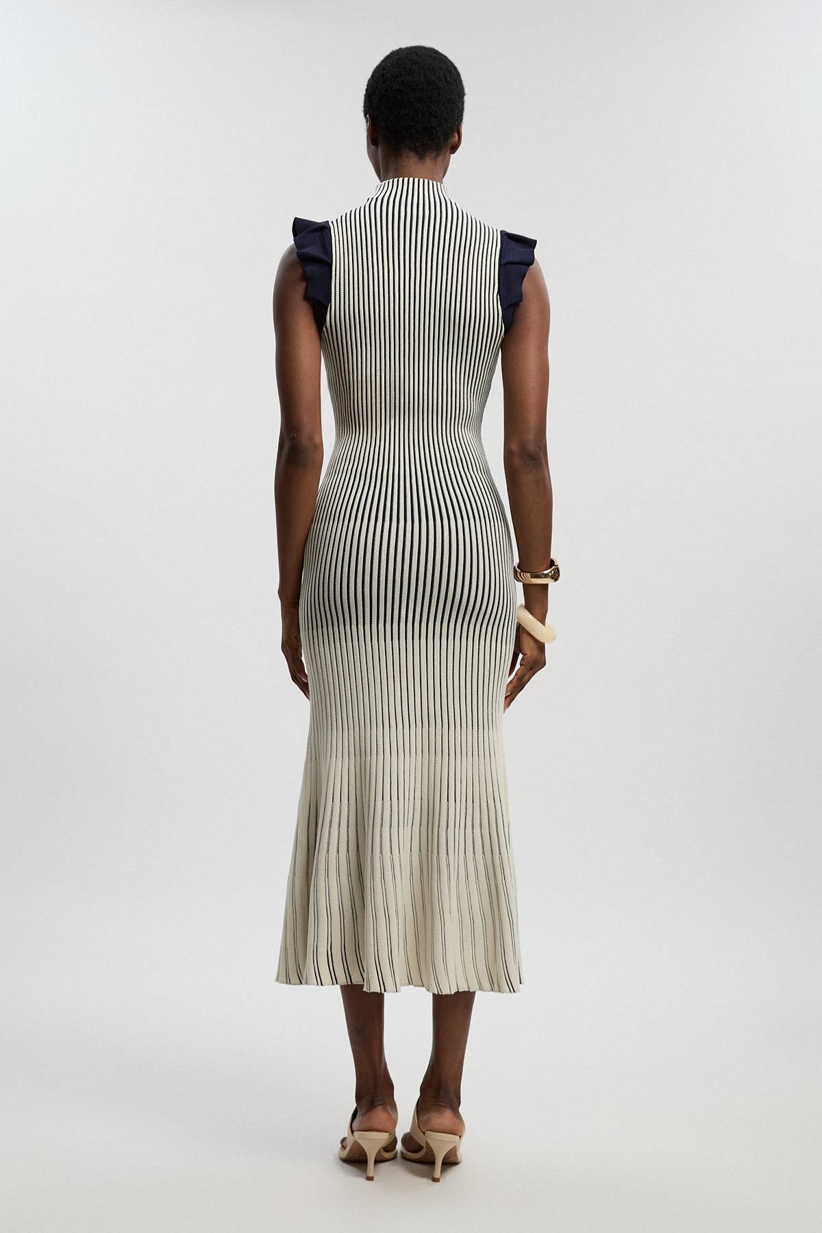 KarenMillen Robe Midi Tricotée À Manches Volantées Pointelle Petite Taille