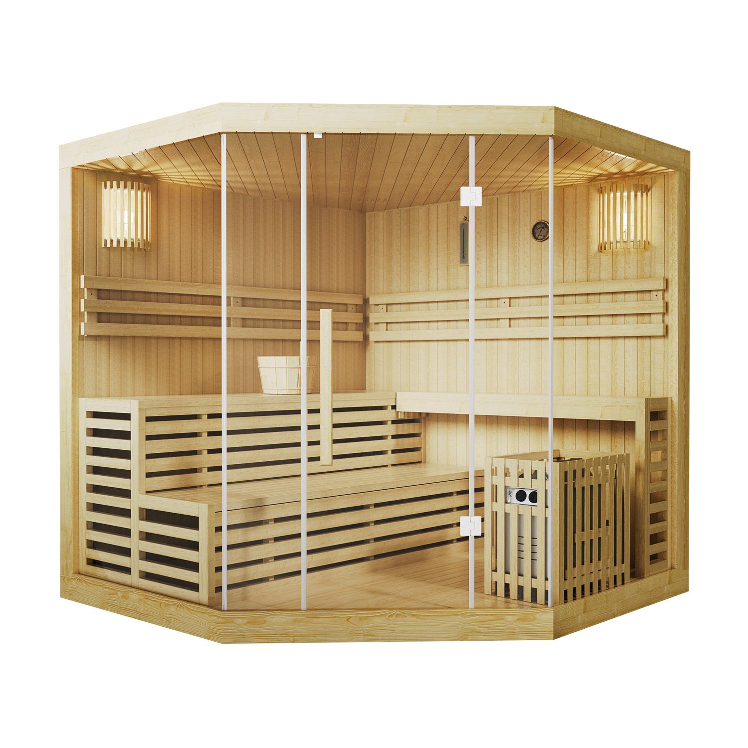 Artsauna Saunakabine Espoo200 Premiummit Harvia Ofen – 5 Personen – Hemlock Holz & Glasfront