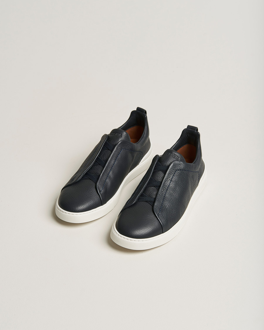 Zegna Triple Stitch Sneakers Navy Deerskin