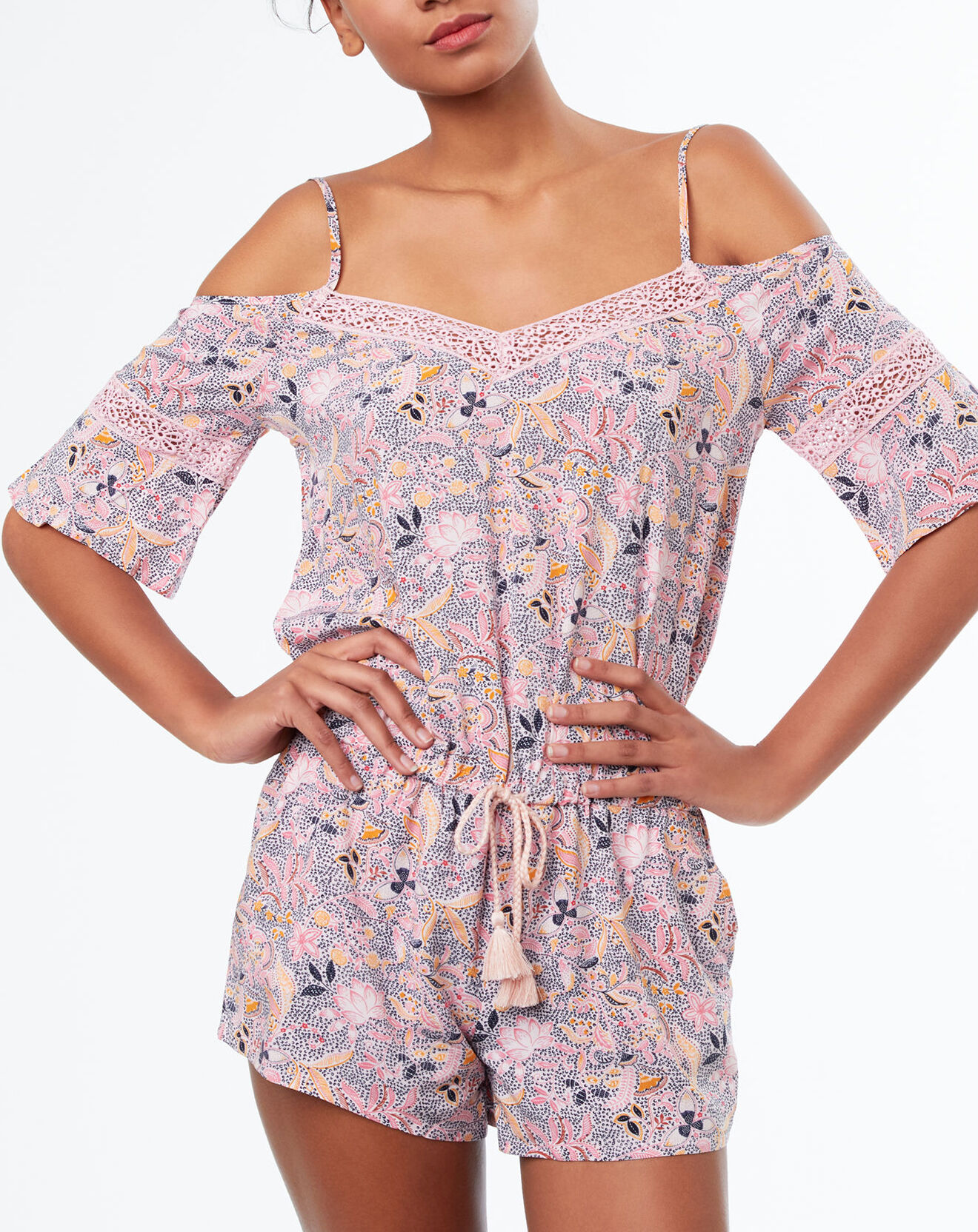 Etam Combishort pyjama Fiesta imprimée rose