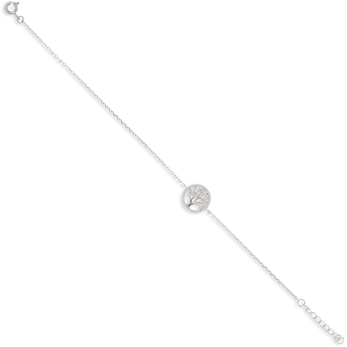 Bracelet argent rhodié arbre de vie avec cubic zirconia 15cm + 3cm